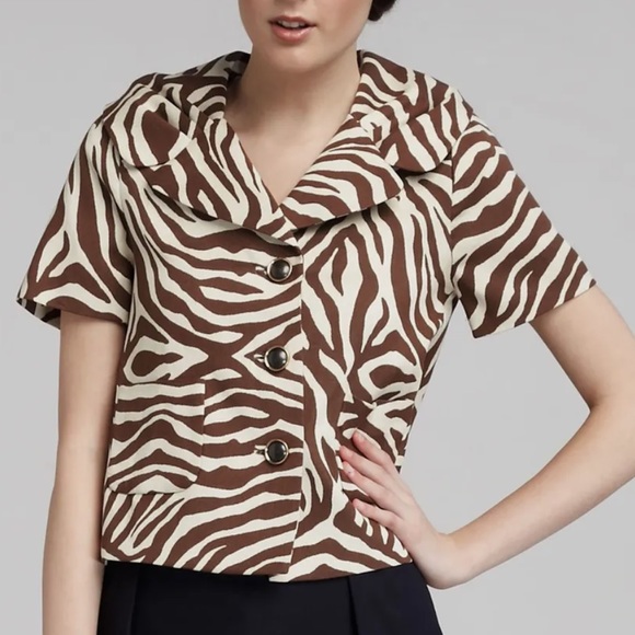 Kate Spade Silk Blend Zebra Print Cropped Jacket. Size 2 - Picture 2 of 9